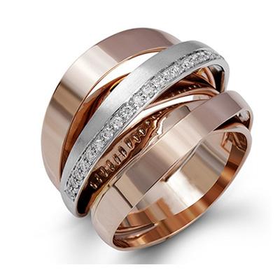 Nuovo Mix Metallo Intrecciato Pavé Zircone Pietre di Cristallo Anello da Donna Colore Oro Rosa Colore Argento Iperbole Anello da Festa Gioielli