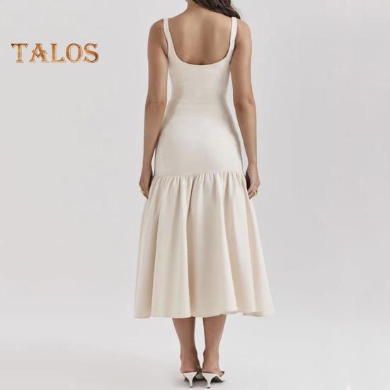 Dámské večerní šaty Volánkový lem Big Swing Slim Fit Bez zad Bez rukávů Jednobarevné Plisované Plesové šaty na večírek do půli lýtek Midi šaty