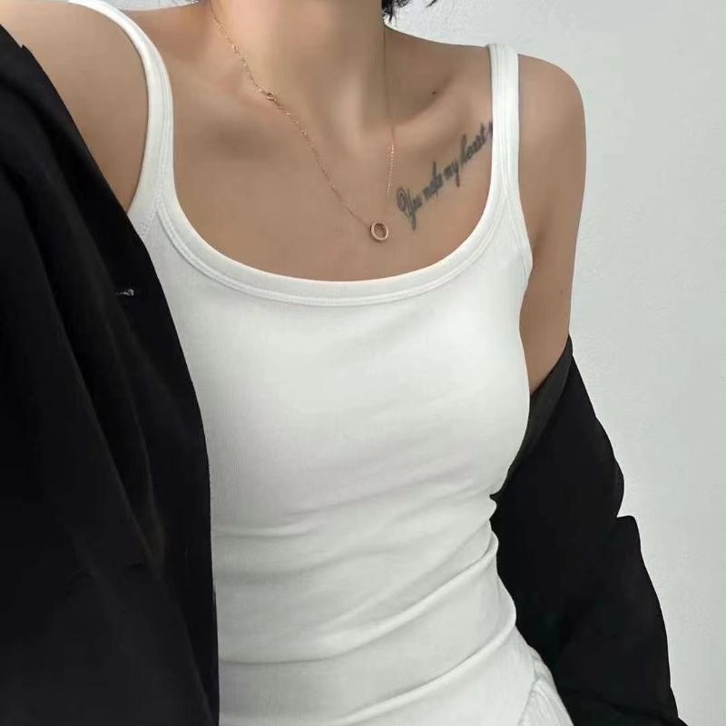 Autumn and Winter Brushed Camisole Thickened Warm Vest Women's Fixed Cup Chest Cushion Versatile Slim Fit Solid Color Top for Wearing Outside