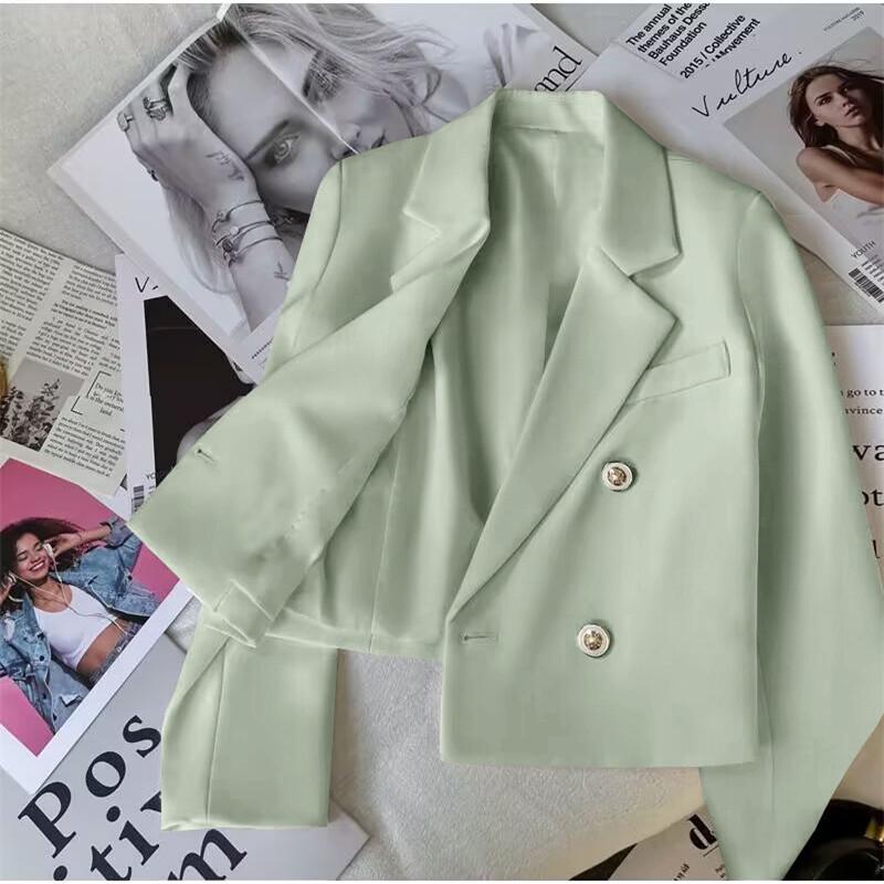 Women's Petite Casual Pink Suit Jacket - Korean & British Style for Spring and Autumn