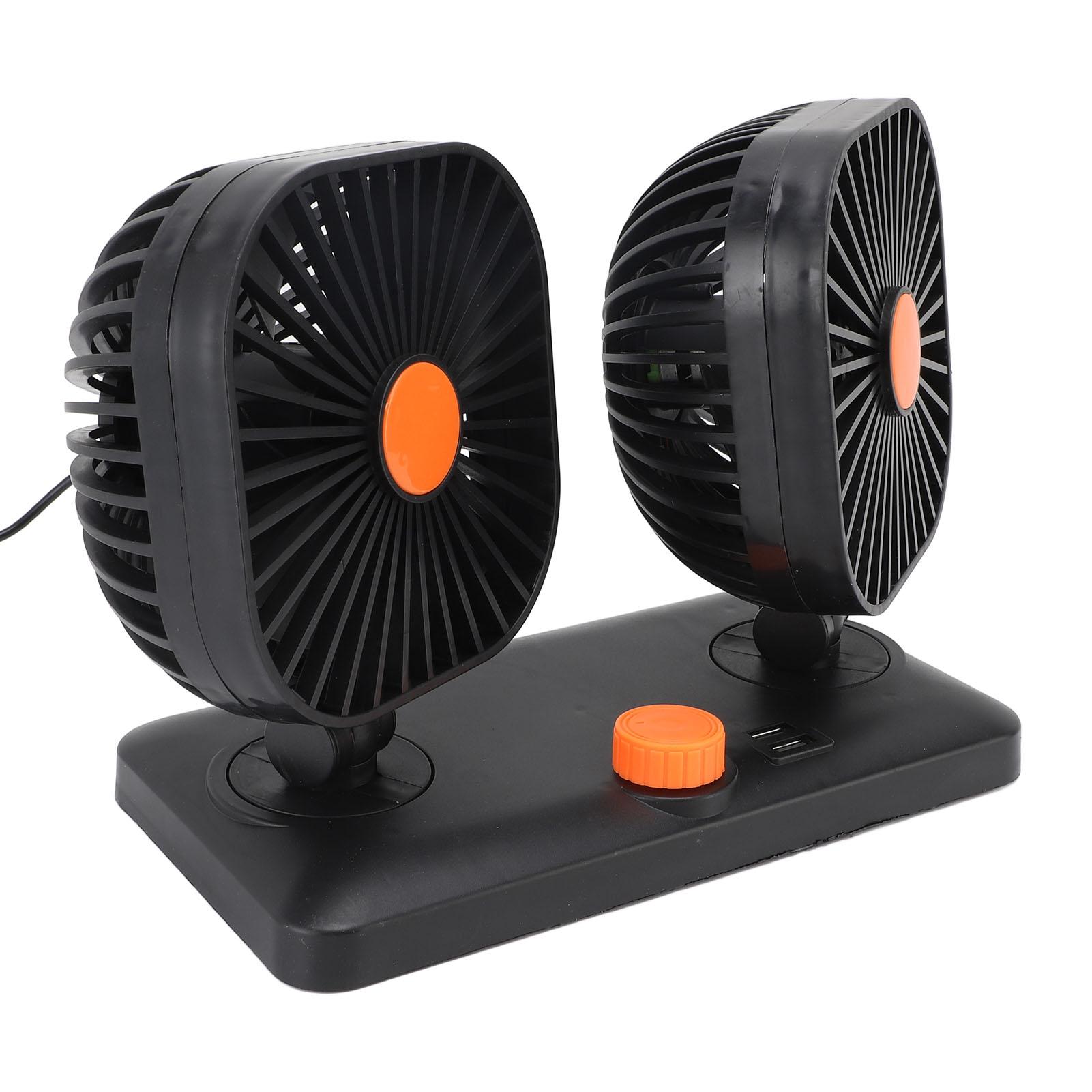 

Car Fan Dual Head USB Fan Quiet 12V 24V Portable Auto Cooling Fan for Vehicles Home Bedroom Use