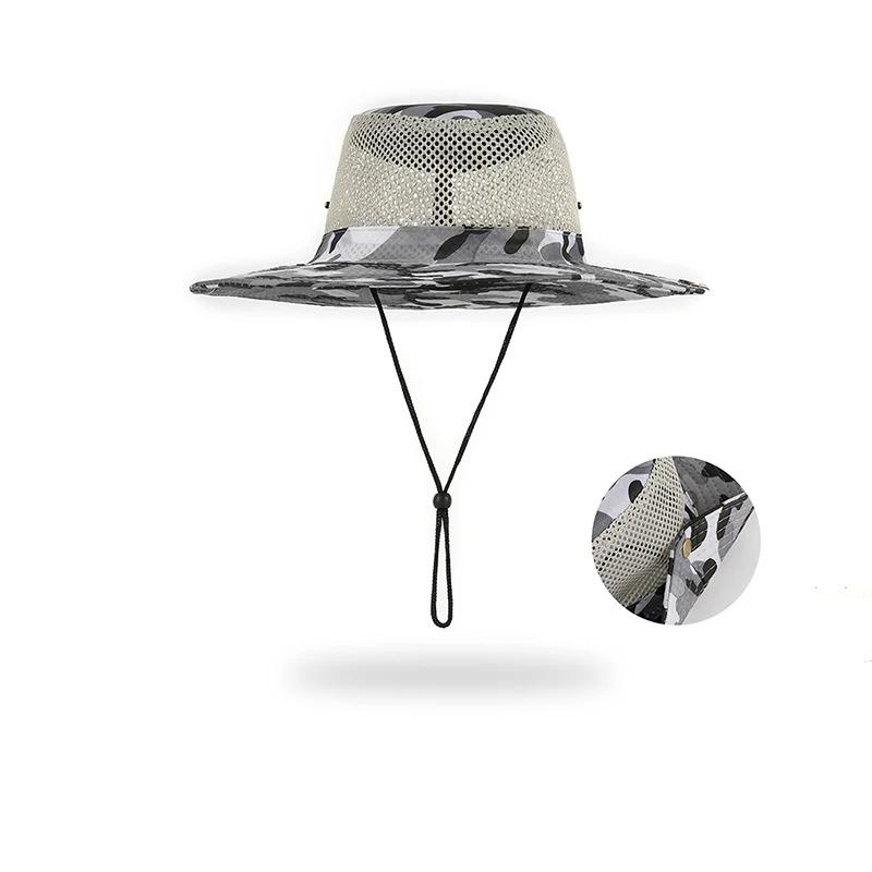 Summer Camouflage Bucket Hat Outdoor Breathable Mesh Sunshade Hat Men's Panama Hat Bucket Hat Travel Camping Climbing Fishing Cap UV Protection Hat