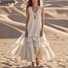 Women's Fashion Summer Spring Solid Color Print Sleeveless V-Neck Loose Waistline Casual Dresses