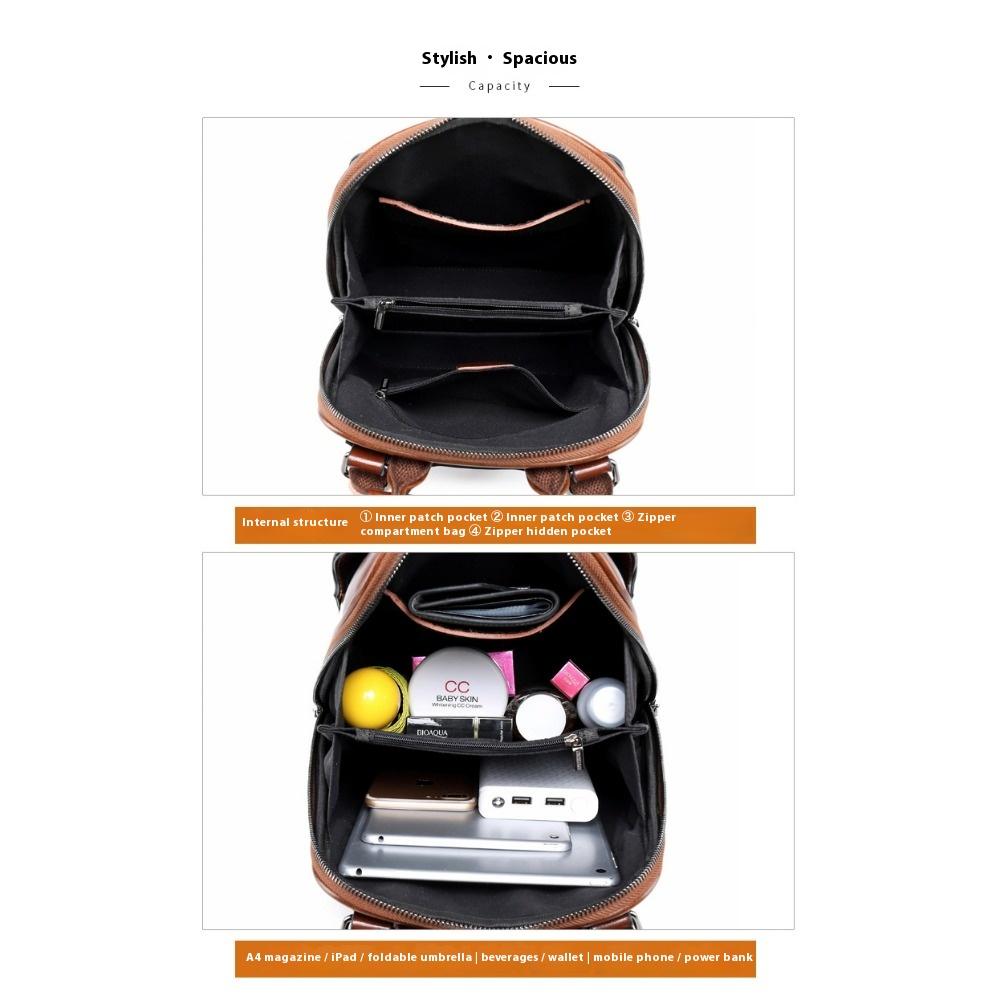 Leather Backpack Oil Wax Cowhide Backpack Women's Retro Schoolbag