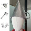 3 Pcs Halloween Tin Costume Accessories Set Silver Funnel Hat Gloves And Hatchet Set for Adults Kids Cosplay Party Dress-up