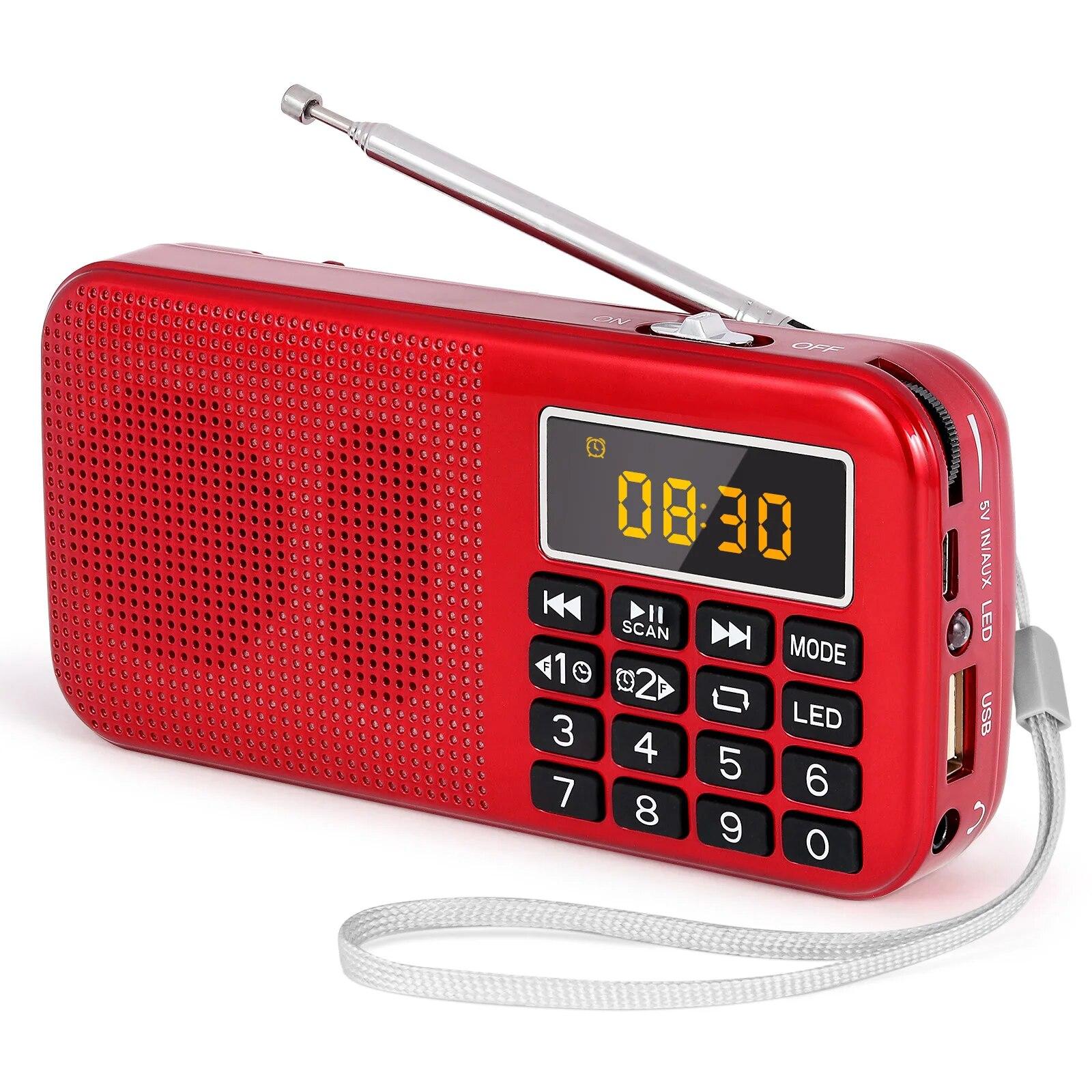 

Радіо FM Портативні радіостанції Цифрове радіо Акумуляторне радіо USB/SD/TF/AUX Плеєр Ліхтарик Будильник Світлодіодний дисплей червоний