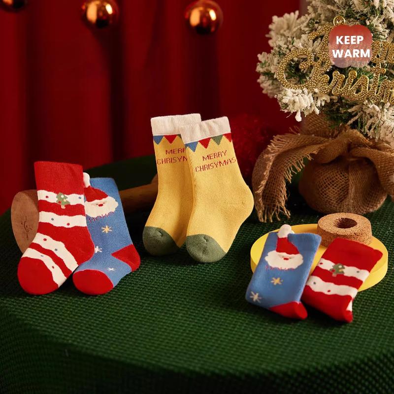 3Pairs  Children Christmas Winter Ultra Thick Terry Socks Elements Soft And Delicate High Elasticity Stitch Socks Cool 0-5Years