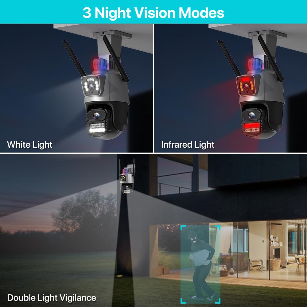 Outdoor-WLAN-PTZ-Kamera 4K 8MP HD Dual-Objektiv Dual-Screen-Kamera AI Auto Tracking 4MP Videoüberwachung Polizei Lichtalarm iCSee
