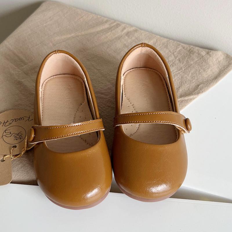 

Children Shoes for Girls Retro Leather Shoes Shallow Mouth Princess Style with Soft Sole Single Flat Grandma Zapatos para niñas -Insole14.5cm коричневый