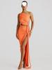 Women's One-Shoulder Ruffled Bandeau Dress: Sexy Summer Backless Split Long Dress
