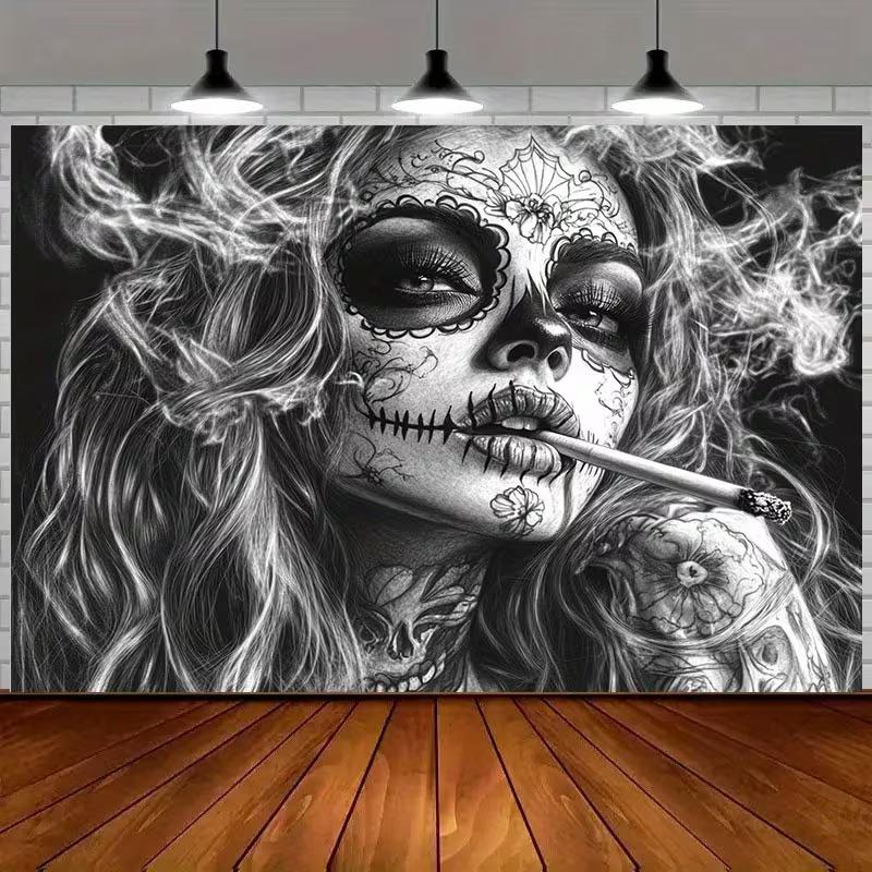 2D Day of the Dead Tattooed Lady Photography Background 47.2x31.5inch/120*80cm