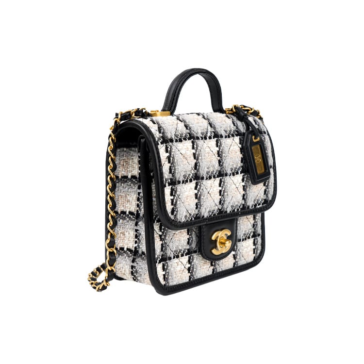 Chanel Soft Tweed Material Gold Metal Flap Bag, One Shoulder Handbag Small Women's Milk White & Multicolor AS3652-B09403-NK472