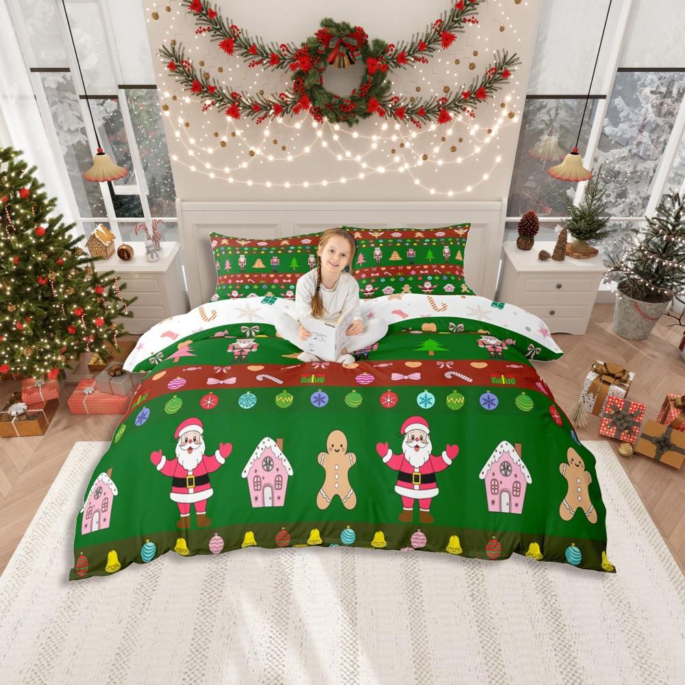 Homewish Royal Louskáček Strážce Sada povlaku na peřinu pro děti, Kawaii Sada ložního prádla Santa Claus, Žlutozelená Vánoční sada do postele