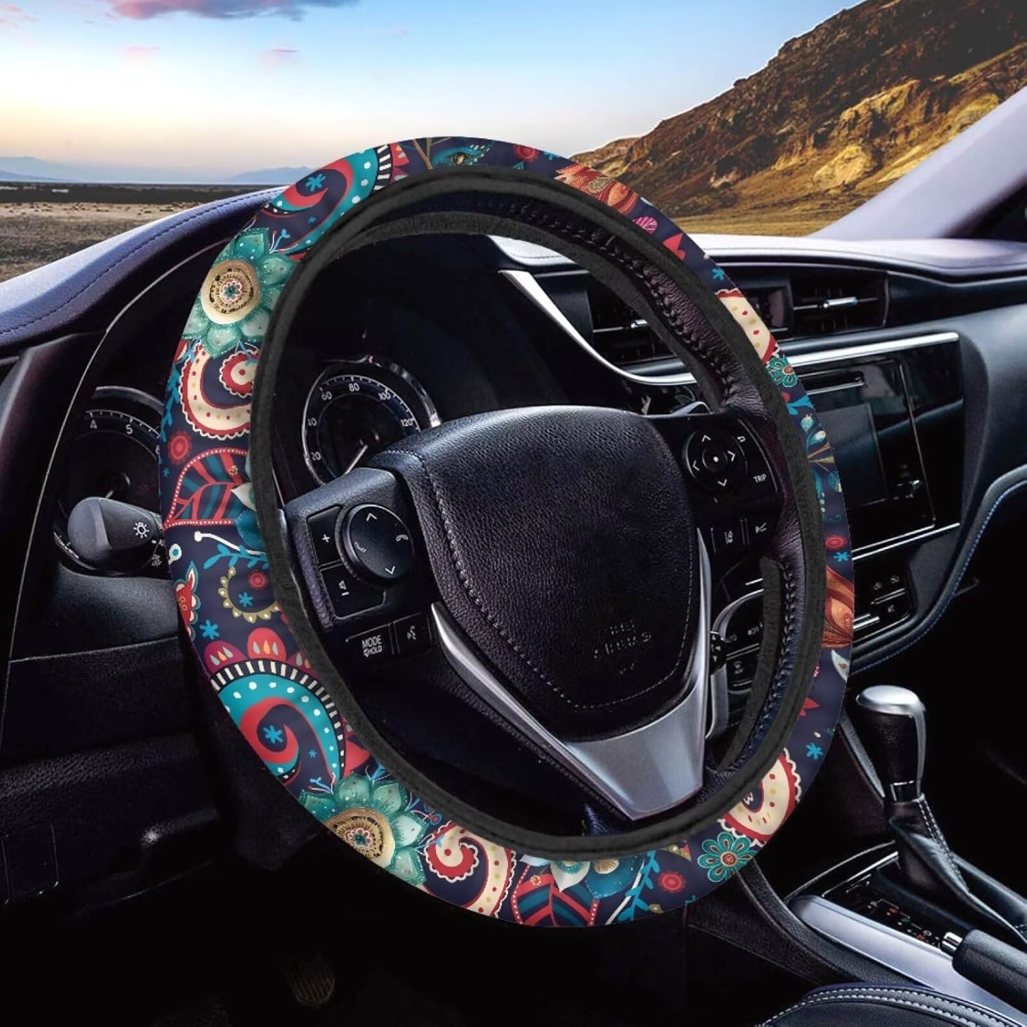 

UNICEU Steering Wheel Cover (Hawaiian Hibiscus) Lightly Padded Floral Flowers Standard Size Wheel Car Accessories Automobile Hawaii Tropical Style Abstract Flower