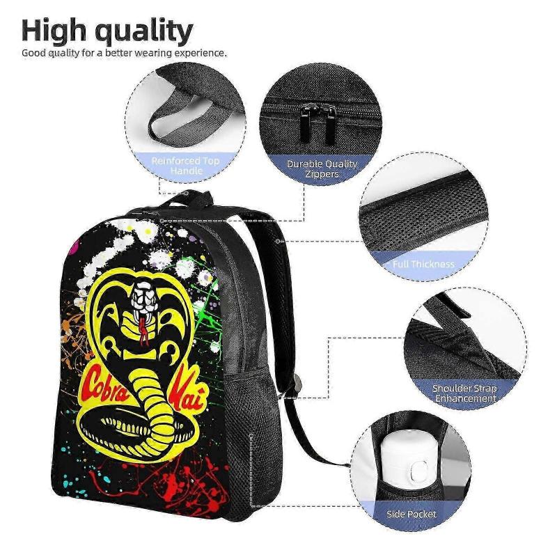 Cobra Kai Inspired Backpacks for Kids, Cartoon Lightweight and Durable Laptop Bags for Teens In Elementary and Middle School, Ideal Bookbags