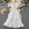 French V-neck small diamond temperament dress women's summer waist and thin A-shaped cake long dress dopamine wind