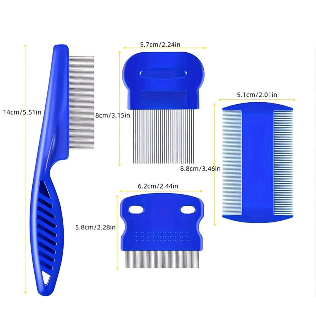 Pet Comb 4-Piece Set, Comb, Lice Removal Dense Tooth Comb, Lice Removal Comb, Tick Hook, Cleaning Pet Comb for Lice Removal,