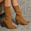 2025 New Plus Size 35-43 Autumn/Winter Coarse Heel Boots High Heel Suede Elastic Middle Sleeve Fashion High Heel Boots