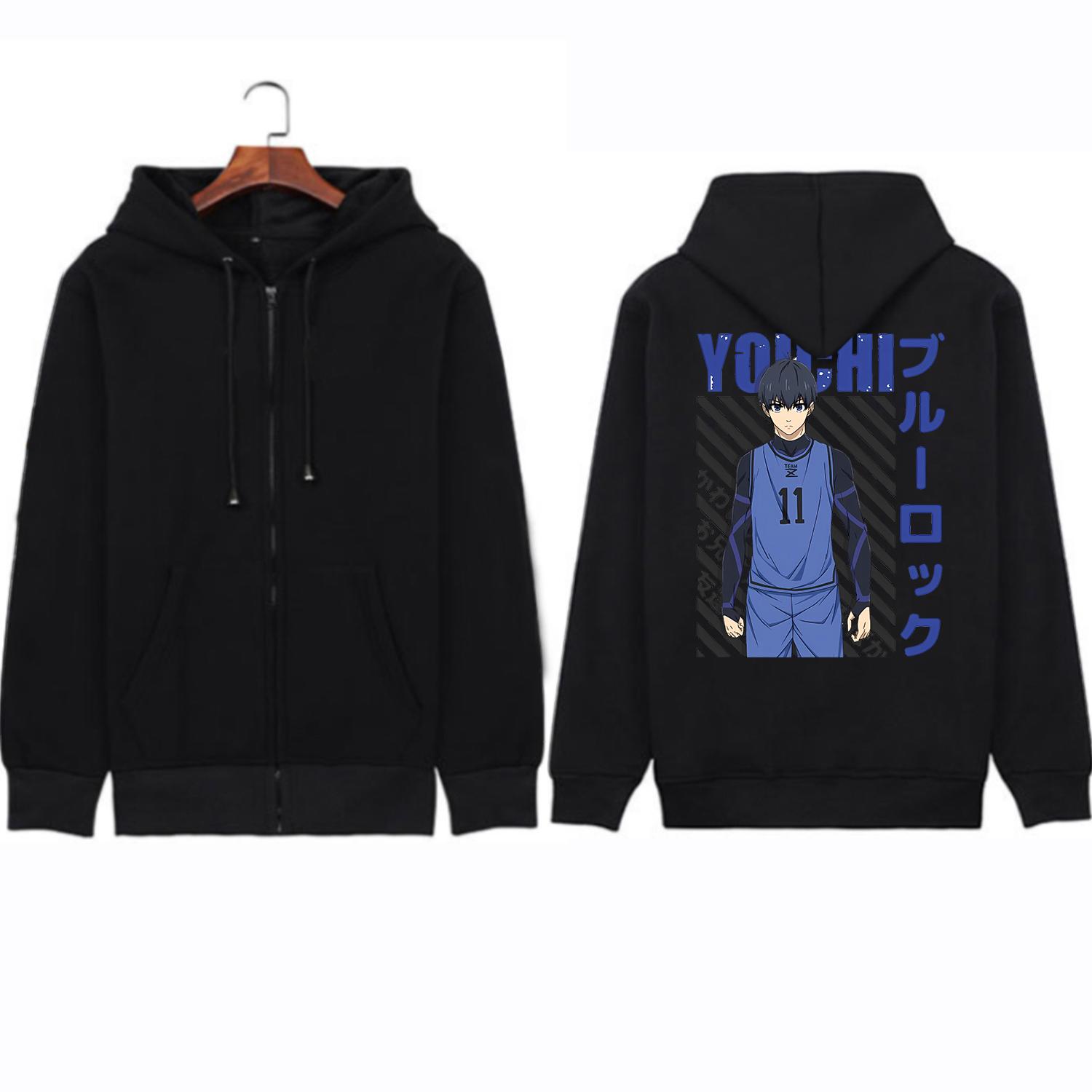 Толстовки на молнии с изображением аниме BLUE LOCK Isagi Yoichi повседневная уличная одежда для женщин и мужчин модные топы с капюшоном большие толстовки на молнии пальто S чёрный 2109₽