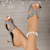 Fashion Temperament Stiletto Slippers Summer New Square Toe Open Toe Rhinestone Hollow Out Non-slip Wear-resistant Kitten Heel Shoes