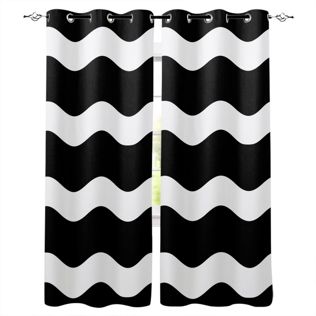 Simple Black And White Stripes Blackout Curtains for Children Kids Home Decor Bedroom Living Room High Shading Window Curtains