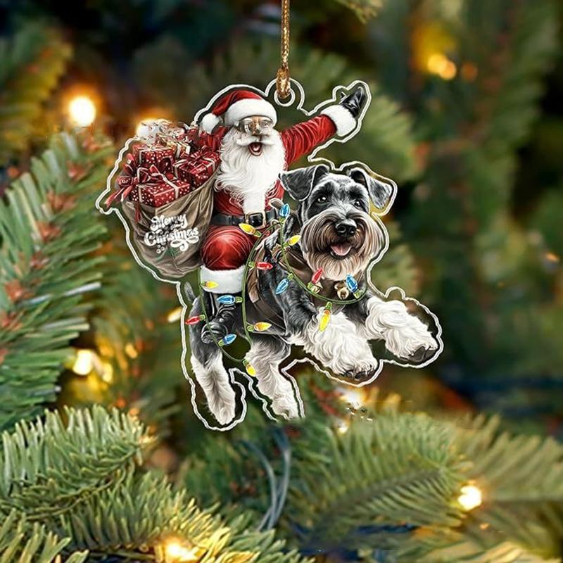 2026 Santa Claus And His Funny Dog Ornament 2D Flat Acrylic Pendant Christmas Decoration For Home Xmas Tree  Year Kerst