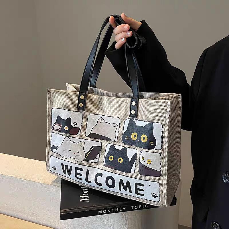 Tote Bag Cartoon Large Capacity Canvas Bag Portable Shoulder Leisure Class Commuter Bag Luggage