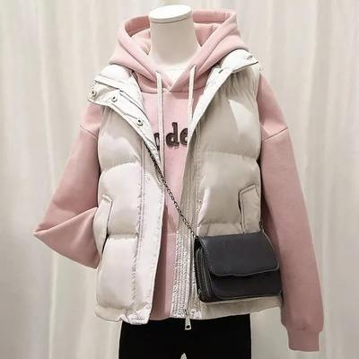 Colete de inverno feminino, casaco grosso, acolchoado, zíper, gola alta, sem mangas, cor sólida, à prova de vento, retenção de calor, casaco de plumas para áreas externas