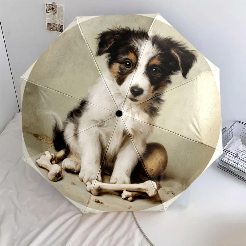 Perro con patrón de Hueso, paraguas de plegado automático, diseño portátil y plegable, 8 varillas, un regalo de Navidad o cumpleaños.