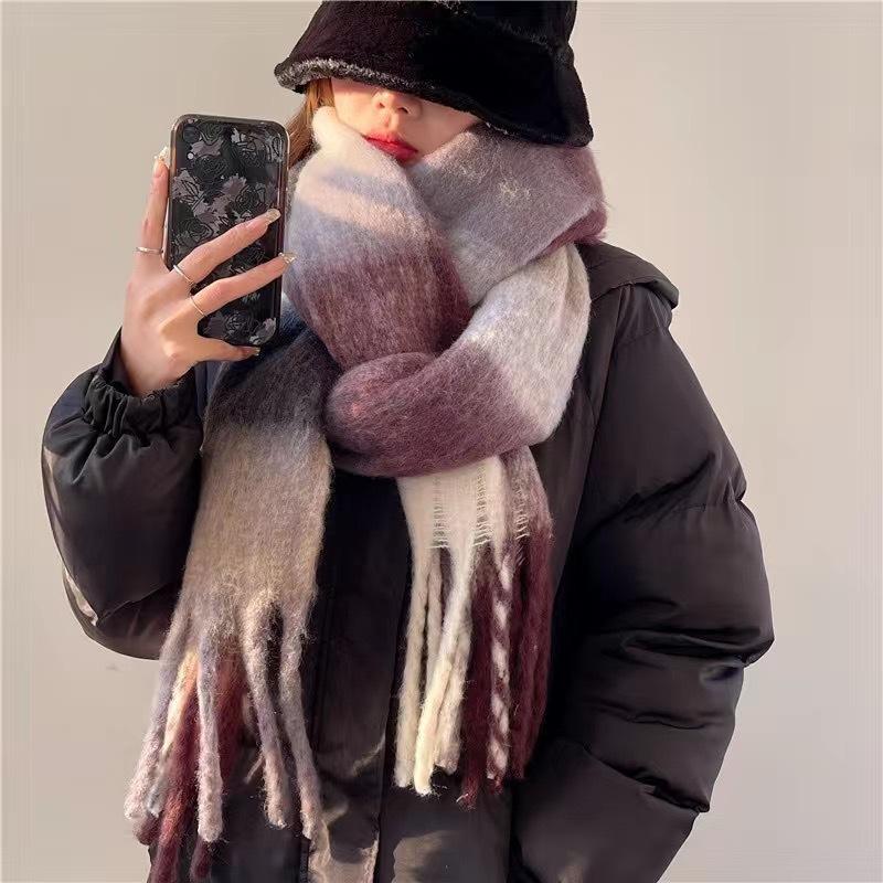 Mohair Rainbow Winter Plaid Cashmere Scarf Shawl Wrap Chequered Scarves Necks Warm Long Tassel Thicker bufanda invierno mujer