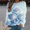 Spring and Autumn Round Neck Rose Flower 3D Printed Top Fashionable Casual Long Sleeved Women's T-shirts