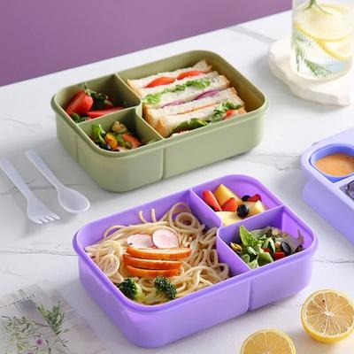High Quality Portable Lunch Box 3 Grid with Fork and Spoon Bento Box Reusable Plastic Snack Food Box for Kids