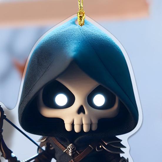 Cloak Skeleton Man Pendant 2D Flat Acrylic Bag Charm Car Rearview Mirror Ornament Halloween Christmas Tree Decoration
