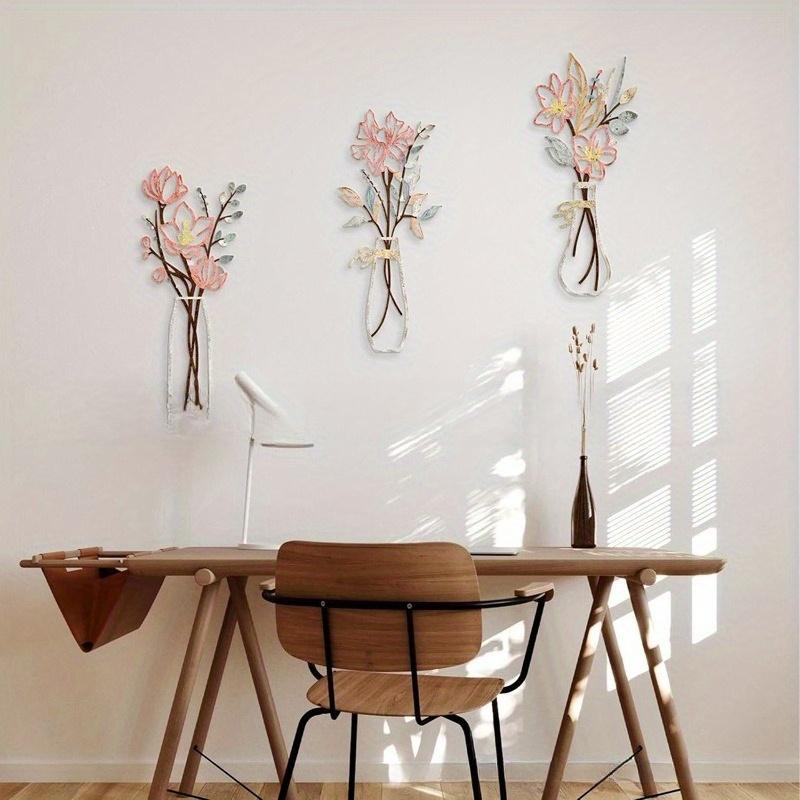 3Pcs Set of Metal Floral Wall art Decoration for Home Living Room Study Office Wall Decoration Holiday Decoration