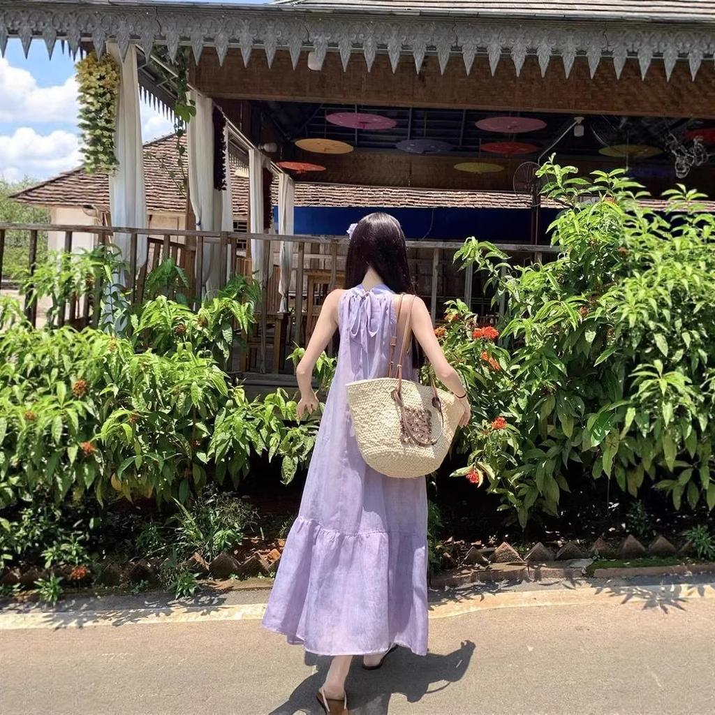 French Purple Sleeveless Neck-hanging Dress for Women's New Summer Atmosphere, Wear a Beautiful Small Skirt
