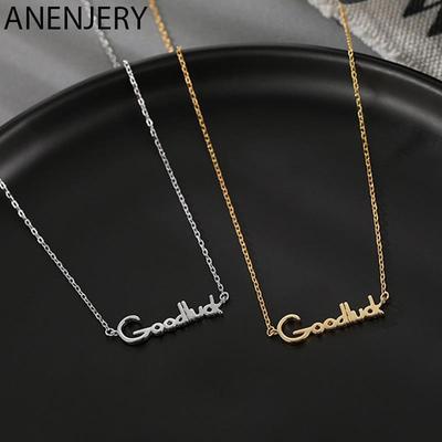 Colier cu lanț cu scrisori Goodluck, personalitate simplă feminină, bijuterii cu lanț de claviculă subțire
