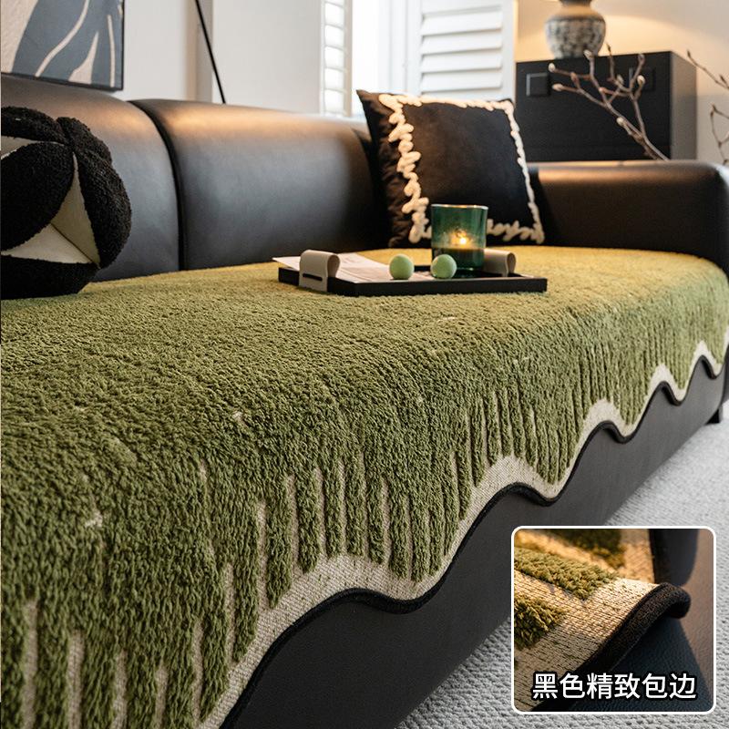Premium Leather Sofa Cushion Autumn And Winter  New Plush One-Piece Straight Non-Slip Seat Cushion Sofa Cover