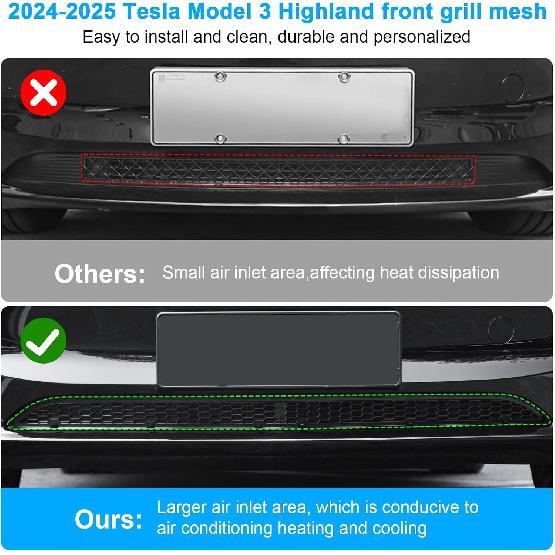 Grille Mesh Erts For New Tesla Model 3 Highland Front Air Inlet Vent Grille Cover Replacement For Tesla Model 3 2024 2025 Accessories (Not Fit With