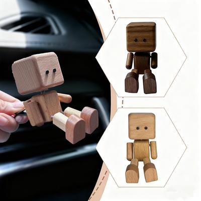 Hot Shaking Wooden Man Car Air Vent Decoration Figurine Leg-swinging Cute Wood Man In-car Interior Small Ornaments Gifts
