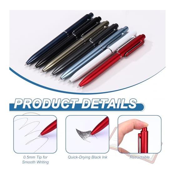 PATIKIL 6-Piece Retractable Gel Pens, 0.5mm Black Ink, Medium Point, Smooth Writing, Quick Dry, Office Supplies for Journaling, Note-Taking, Business