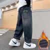 Jungen Winter Fleece-gefütterte dicke Jeans - 2025 Trendige warme Baumwollhosen für Kinder (mittlere bis große Größen) für Herbst/Winter.