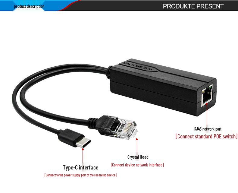 Type-C Port Gigabit POE Splitter, 48V To 5V USB Power Module