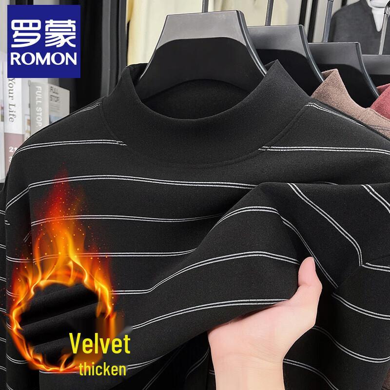 Luomeng Men s Striped Fleece-Lined Pullover Sweatshirt L