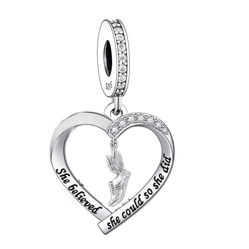 Pan Charms 925 Sterling Silver Runner Shoe Angel Wings Winged Track Sneaker Beads Fit Original Running Bracelet for Berluque New