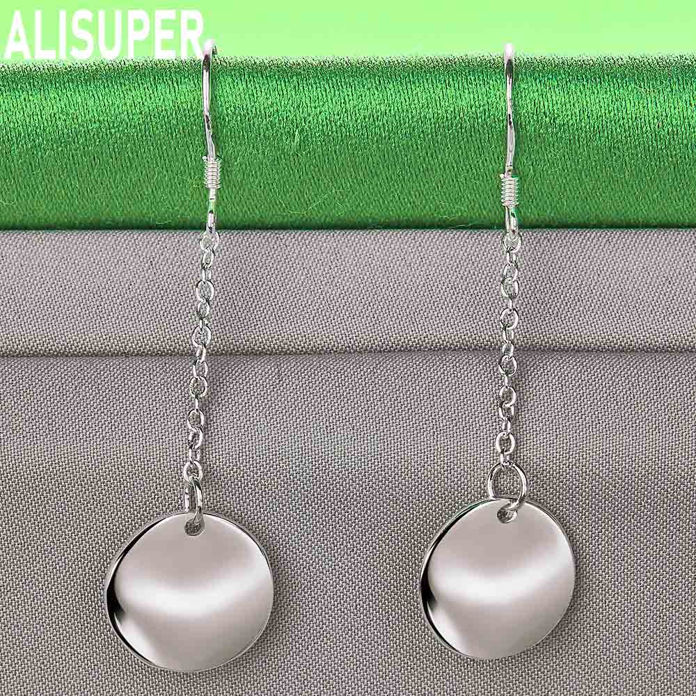 925 Sterling Silver Simple Polished Round Pendant Earrings - Fashionable Banquet Jewelry