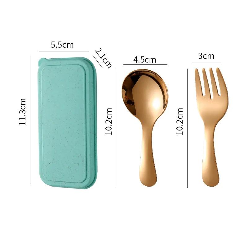 304 Stainless Steel Fork Spoon Set With Box Dessert Spoon Fruit Fork Outdoor Picnic Camping Travel Compact Mini Portable Tableware Set YLE209