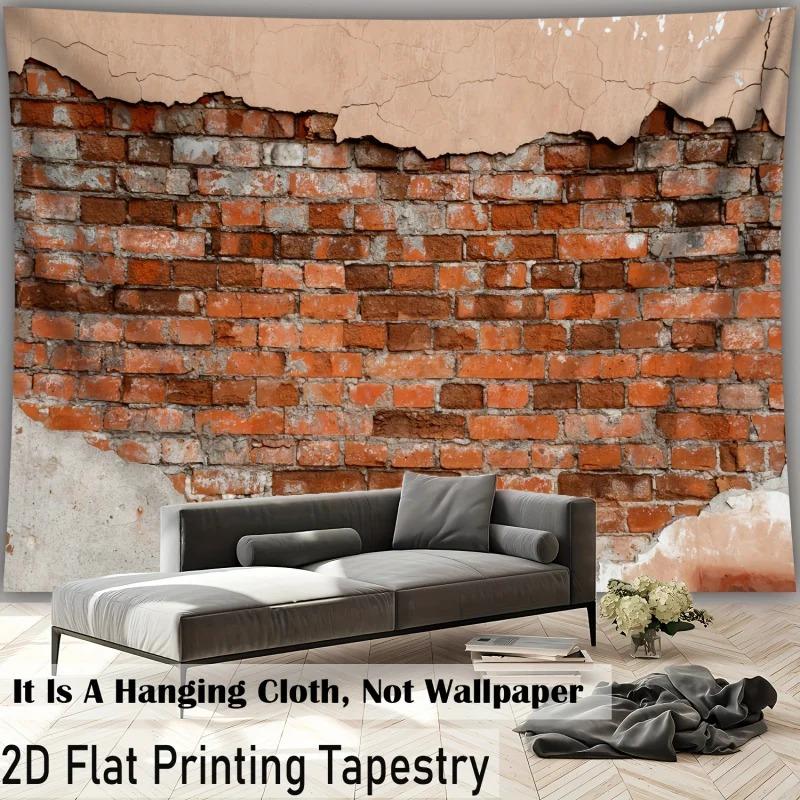 2D Flat Printed Vintage Red Brick Wall Tapestry Peach Skin Fabric Wall Hanging Industrial Loft Bedroom Living Room Decor