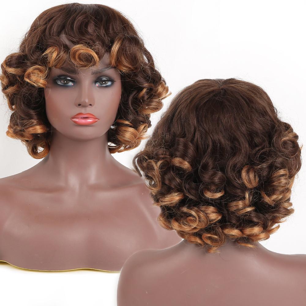 Bybrana Short Curly Hair Bangs Daily Wear Synthetic Hair Personality Wig