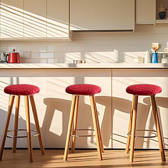 Round Stool Cover Fitted Bar Stool Cover Quilted Soft Cushion Non-Slip Washable Slipcover Fit for Diameter 11-12 Inch Bar Stool