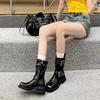 Fashion New Belt Buckle Height Increasing Knight Mid-calf Boots Autumn Winter Women Retro British Style Thick Soled Short Boots Size 43